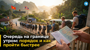 Очередь на границе в утреннее время